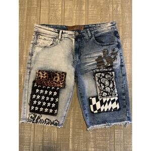 R3bel Ripped Skinny Fit Denim Shorts Size 34 Stretch Distressed Frayed